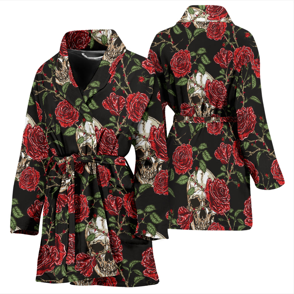Skull And Roses Print Design LKS303 Women Bathrobe