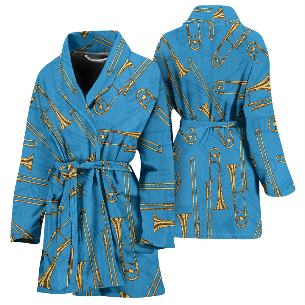 Trombone Pattern Print Design 01 Women Bathrobe