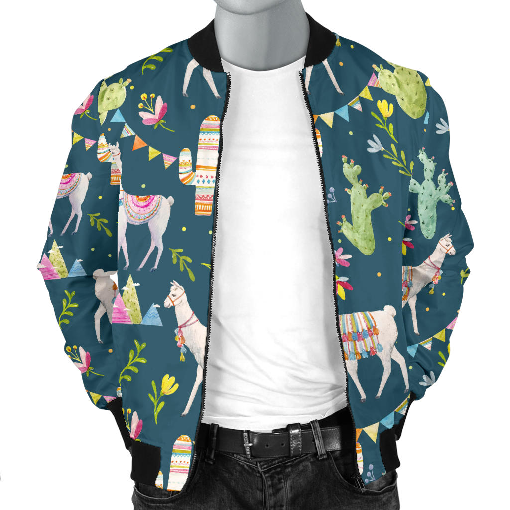 Llama with Cactus Design Print Men Bomber Jacket