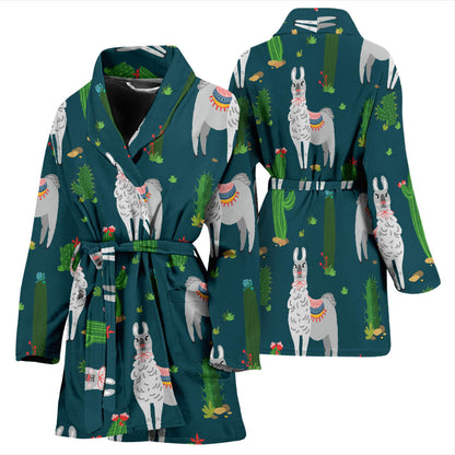 Llama Cactus Pattern Print Design 013 Women Bathrobe