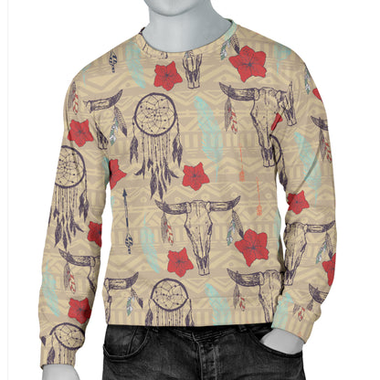 Native Buffalo Head Themed Design Print Men Long Sleeve Sweatshirt