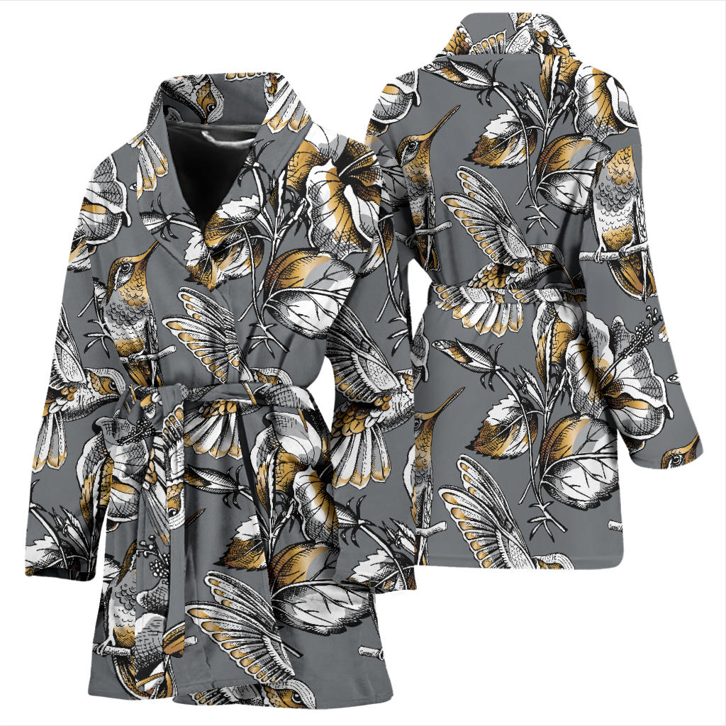 Hummingbird Pattern Print Design 02 Women Bathrobe