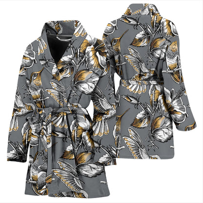 Hummingbird Pattern Print Design 02 Women Bathrobe