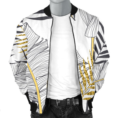 Gold Glitter Tropical Palm Leaves Men Bomber Jacket