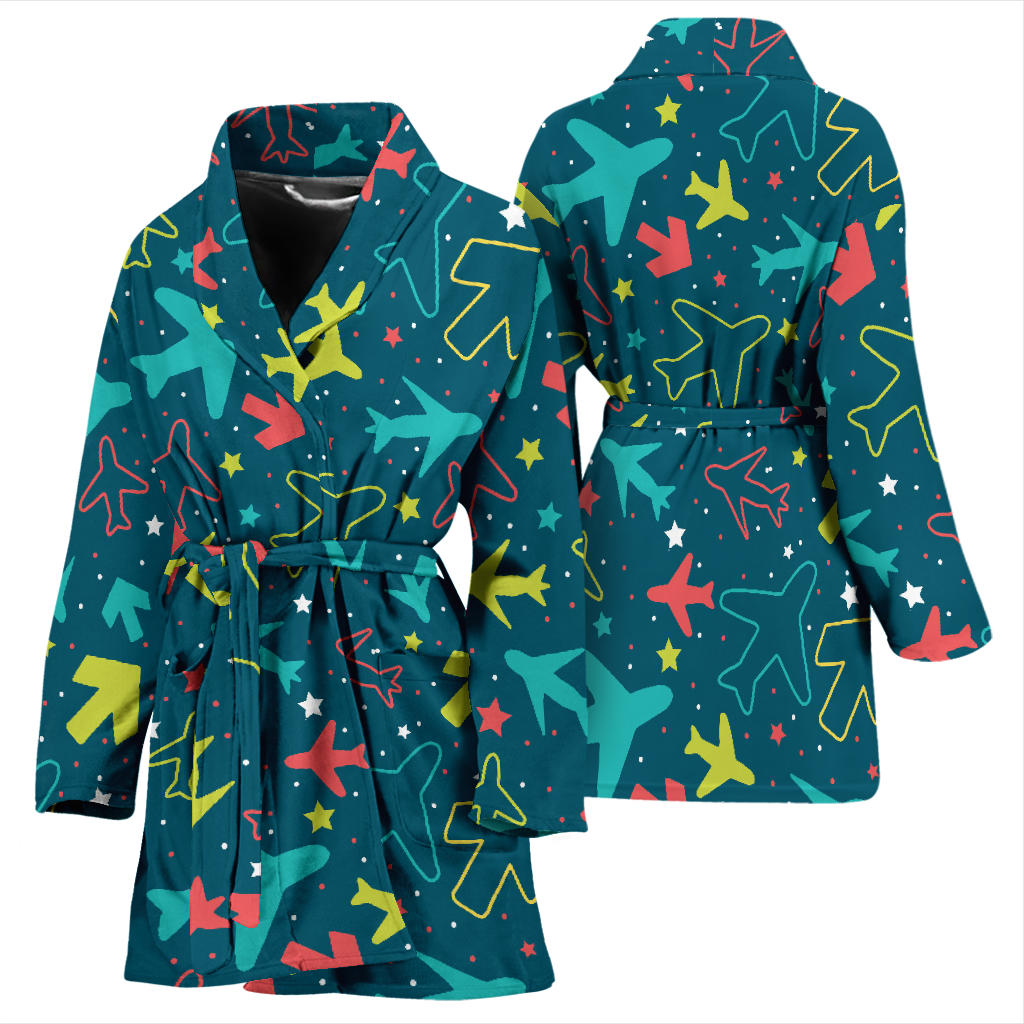 Airplane Pattern Print Design 05 Women Bathrobe