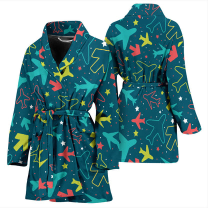 Airplane Pattern Print Design 05 Women Bathrobe