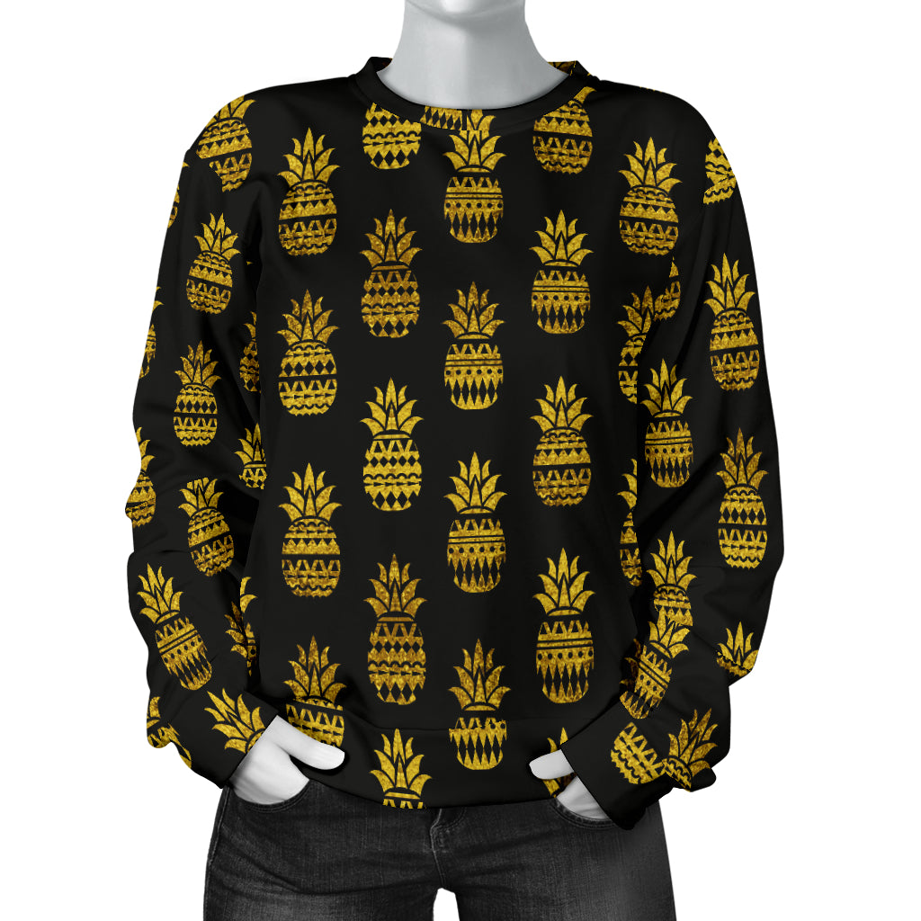 Pineapple Gold Tribal Style Print Women Long Sleeve Sweatshirt