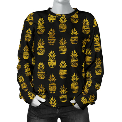 Pineapple Gold Tribal Style Print Women Long Sleeve Sweatshirt