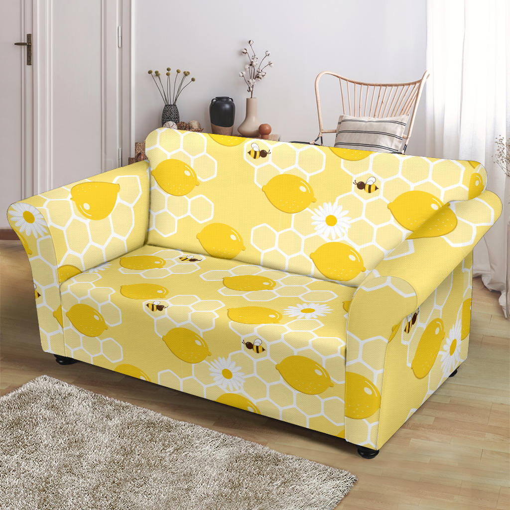 Honey Bee Honeycomb Print Design LKS3010 Loveseat Couch Slipcover