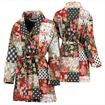 Patchwork Flower Pattern Print Design 03 Women Bathrobe