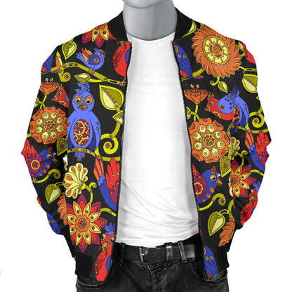 Steampunk Bird Design Themed Print Men Bomber Jacket