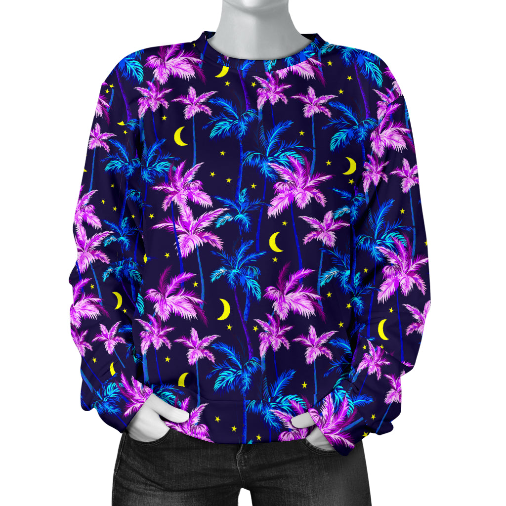 Palm Tree Night Scene Design Print Women Long Sleeve Sweatshirt