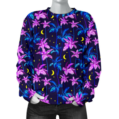 Palm Tree Night Scene Design Print Women Long Sleeve Sweatshirt