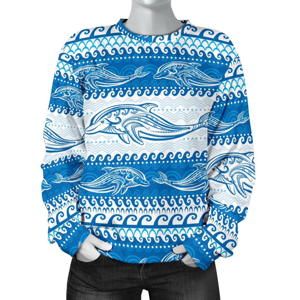 Dolphin Tribal Print Pattern Women Long Sleeve Sweatshirt