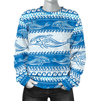 Dolphin Tribal Print Pattern Women Long Sleeve Sweatshirt