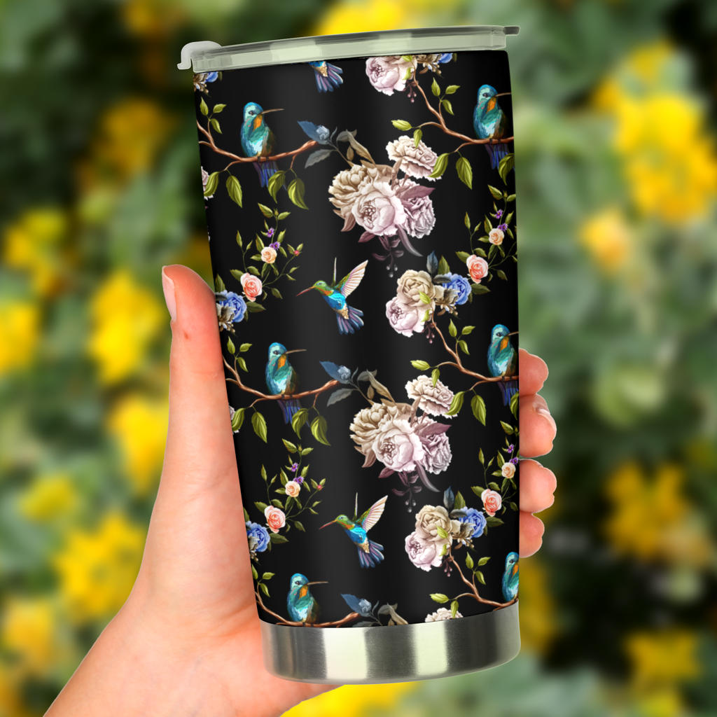 Hummingbird Flower Themed Print Tumbler