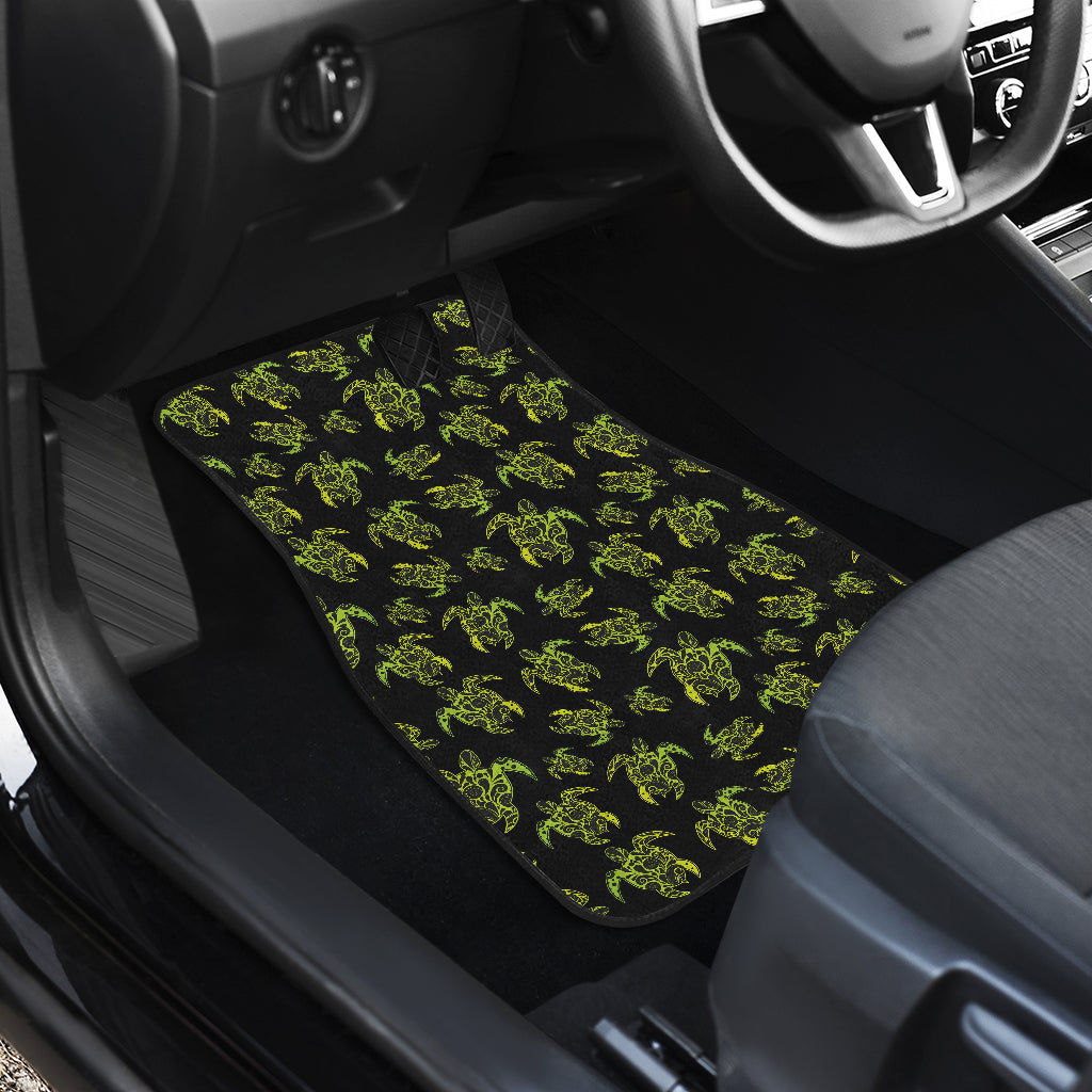 Green Tribal Turtle Polynesian Themed Car Floor Mats Front Back