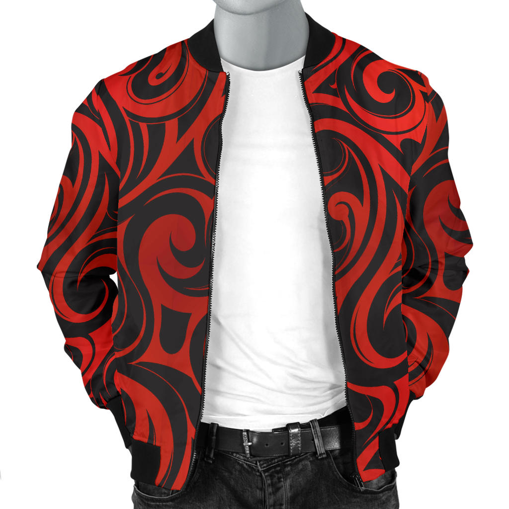 Maori Red Black Themed Design Men Bomber Jacket