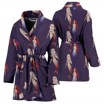 Mermaid Pattern Print Design 02 Women Bathrobe