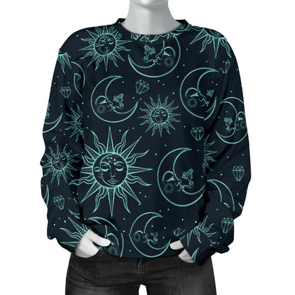 Sun Moon Magic Design Themed Print Women Long Sleeve Sweatshirt