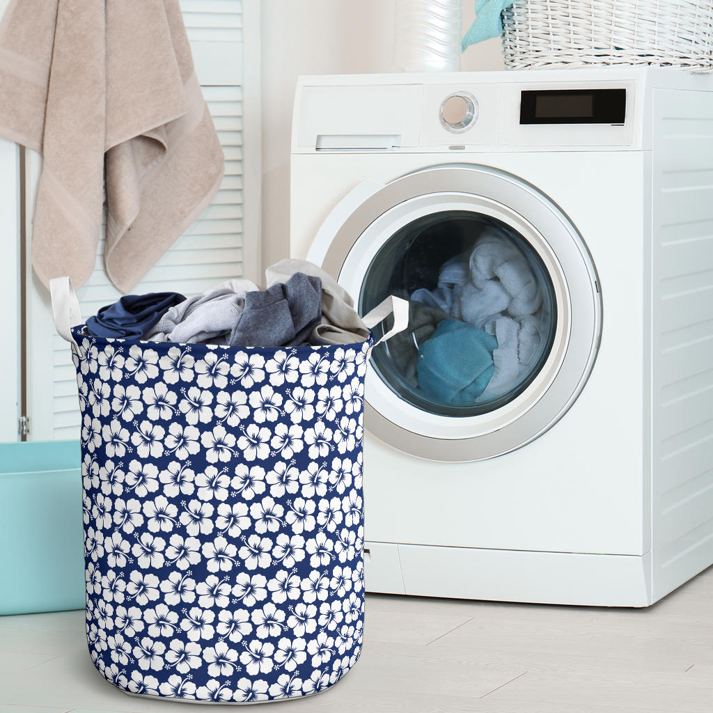 Hibiscus Blue Hawaiian Flower Pattern Laundry Basket