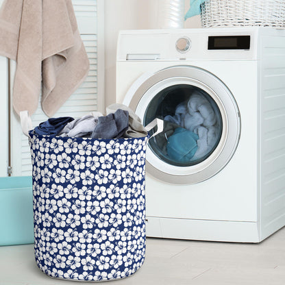 Hibiscus Blue Hawaiian Flower Pattern Laundry Basket