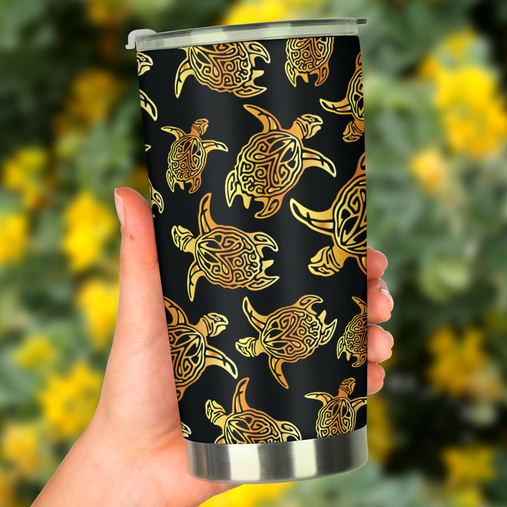 Gold Tribal Turtle Polynesian Themed Tumbler