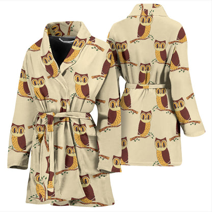 Owl Pattern Print Design A07 Women Bathrobe