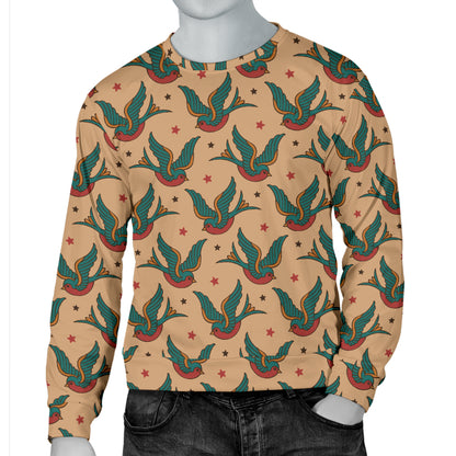 Old School Tattoo Swallow Design Men Long Sleeve Sweatshirt