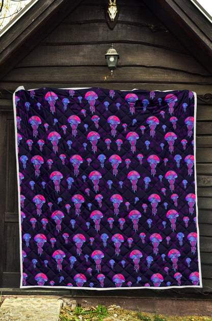 Jellyfish Neon Print Quilt Bedspread