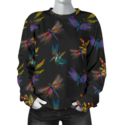 Dragonfly Colorful Realistic Print Women Long Sleeve Sweatshirt