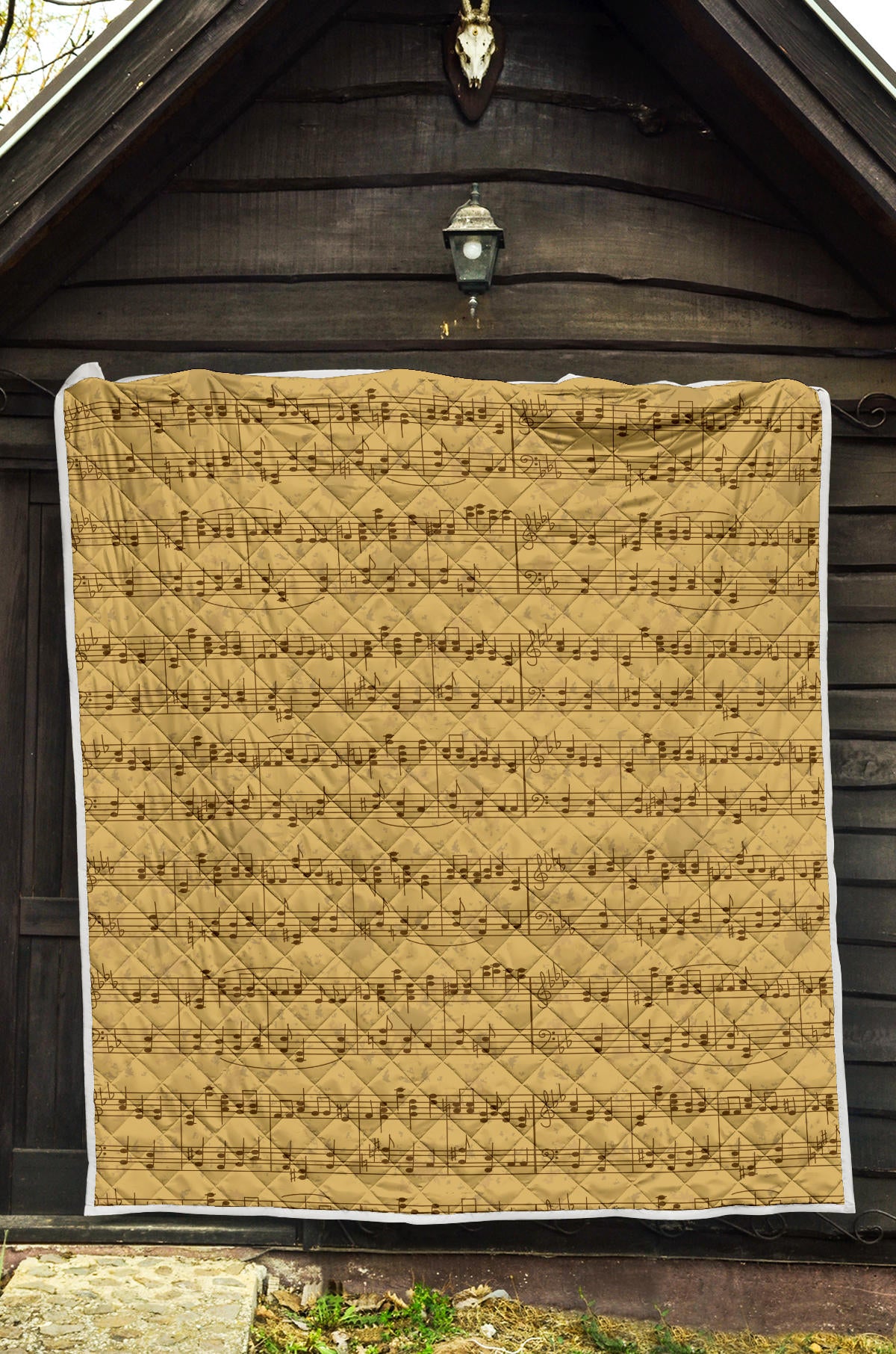 Music Note Vintage Themed Print Quilt Bedspread