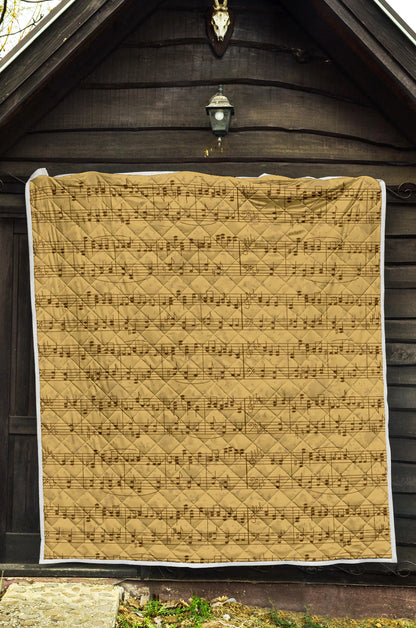 Music Note Vintage Themed Print Quilt Bedspread
