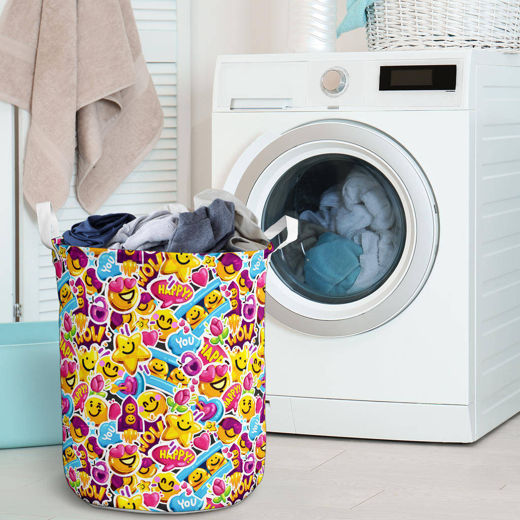 Emoji Sticker Print Pattern Laundry Basket