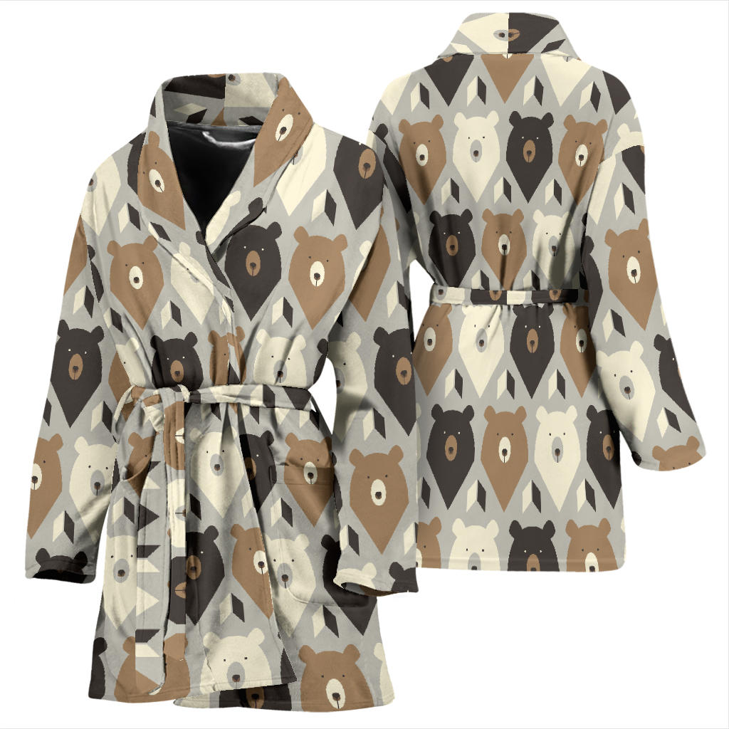 Bear Pattern Print Design 04 Women Bathrobe
