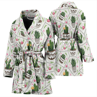 Cactus Pattern Print Design 04 Women Bathrobe