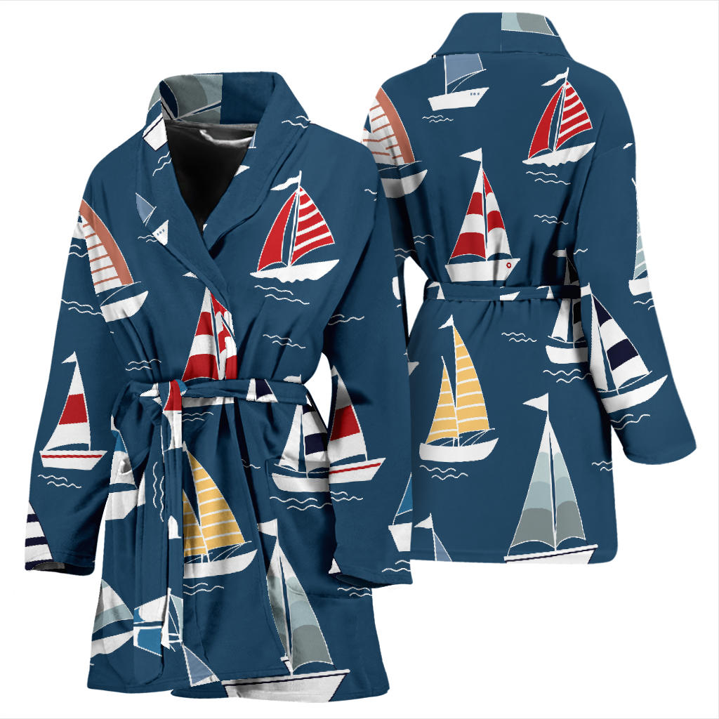 Sailing Ships Pattern Print Design A04 Women Bathrobe