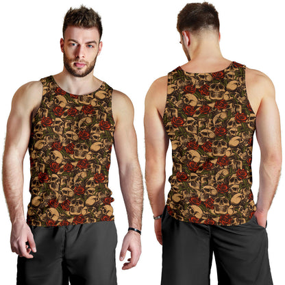 Skull Roses Vintage Design Themed Print Men Tank Top