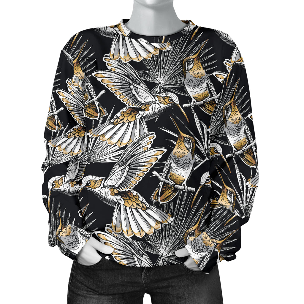 Hummingbird Gold Design Themed Print Women Long Sleeve Sweatshirt