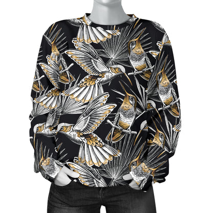Hummingbird Gold Design Themed Print Women Long Sleeve Sweatshirt