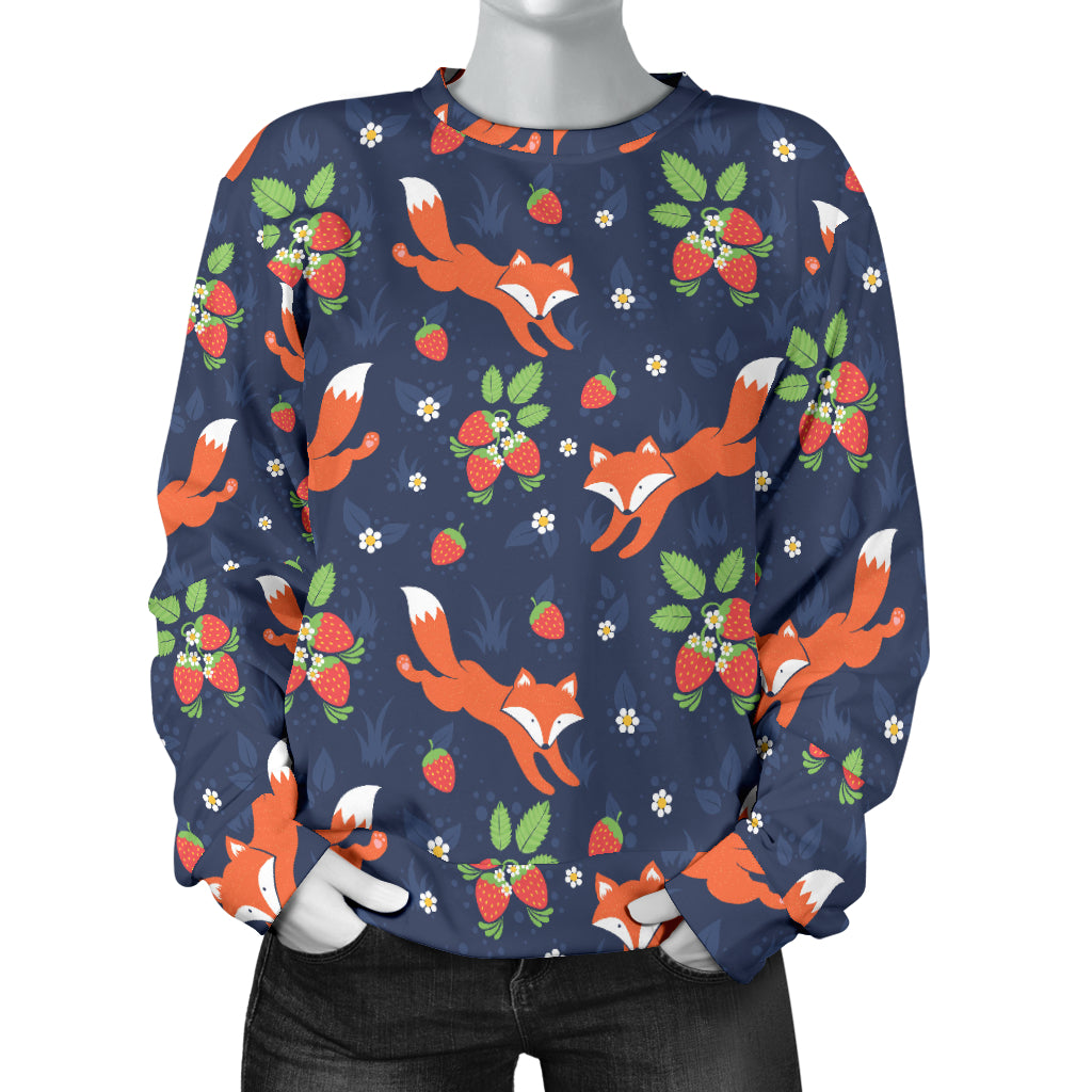 Fox Strawberry Print Pattern Women Long Sleeve Sweatshirt