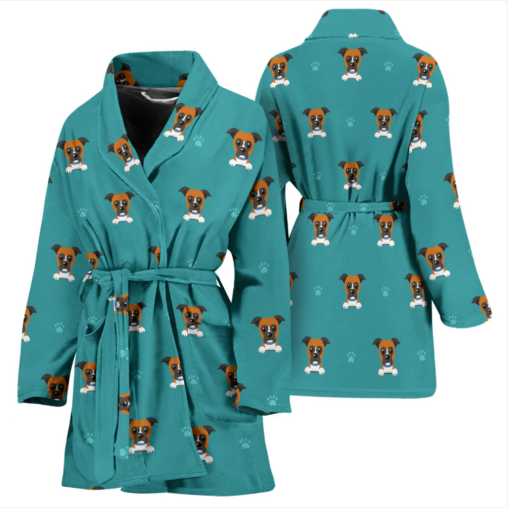Boxers Pattern Print Design 03 Women Bathrobe