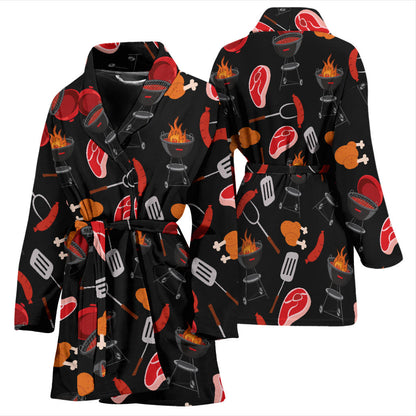 Barbecue Pattern Print Design 04 Women Bathrobe