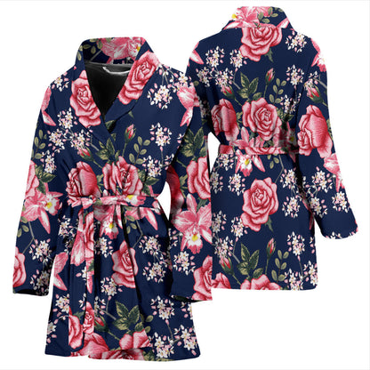 Rose Pattern Print Design A05 Women Bathrobe