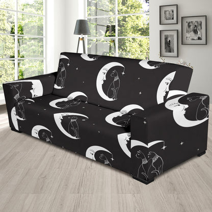 Moon with Cat Pattern Print Design 04 Sofa Slipcover