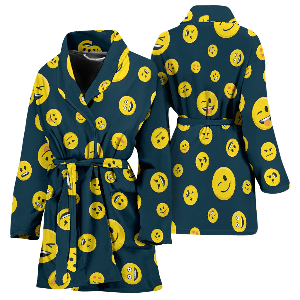 Smiley Face Emoji Print Design LKS301 Women Bathrobe