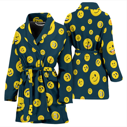 Smiley Face Emoji Print Design LKS301 Women Bathrobe