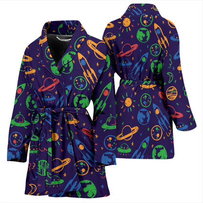 UFO Space Rocket Print Design LKS302 Women Bathrobe