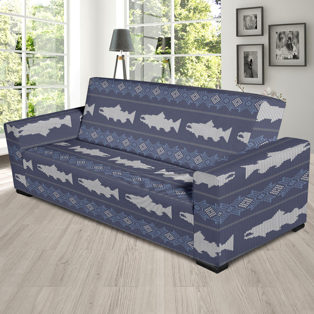 Salmon Fish Knit Style Print Design LKS304 Sofa Slipcover