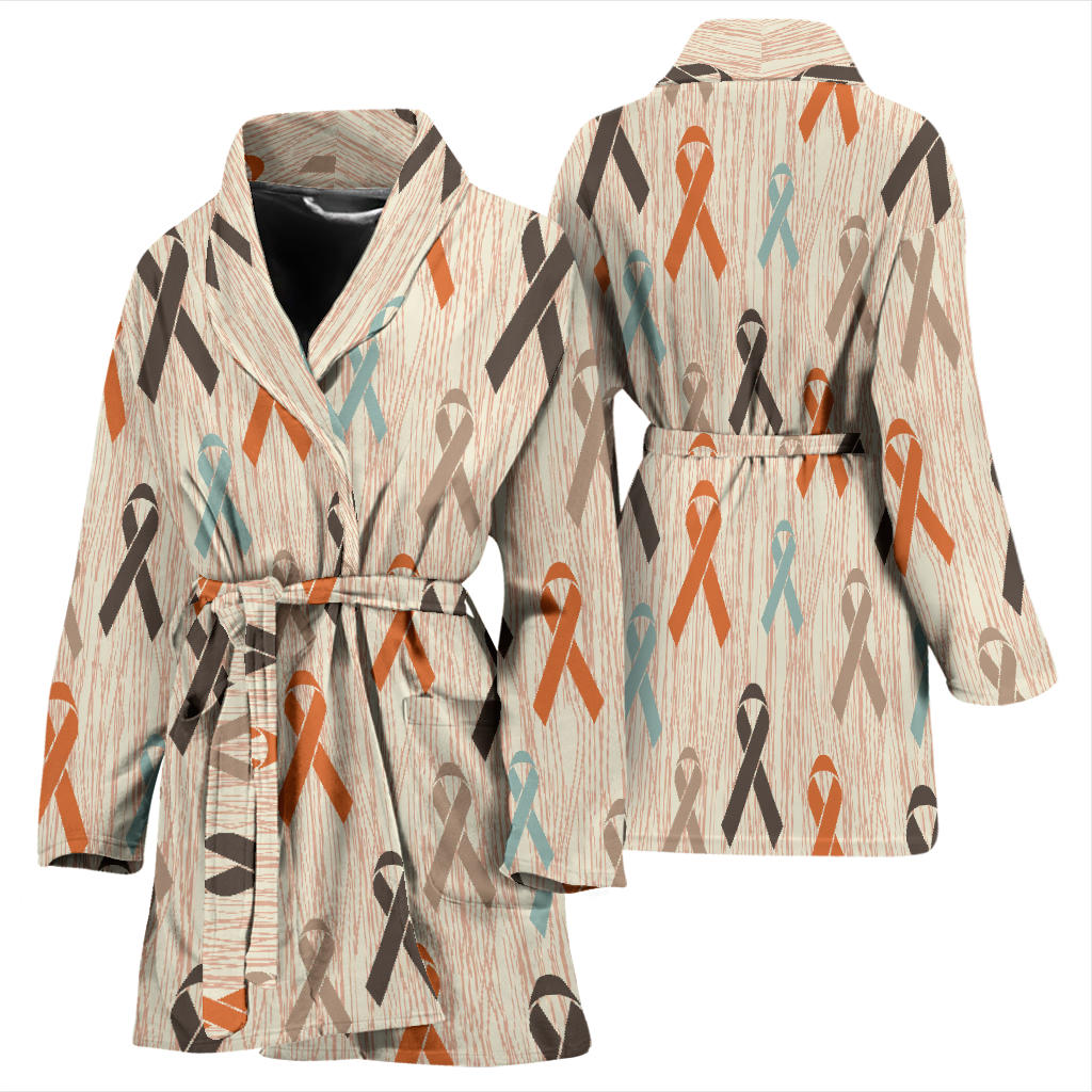 Cancer Awareness Pattern Print Design 01 Women Bathrobe